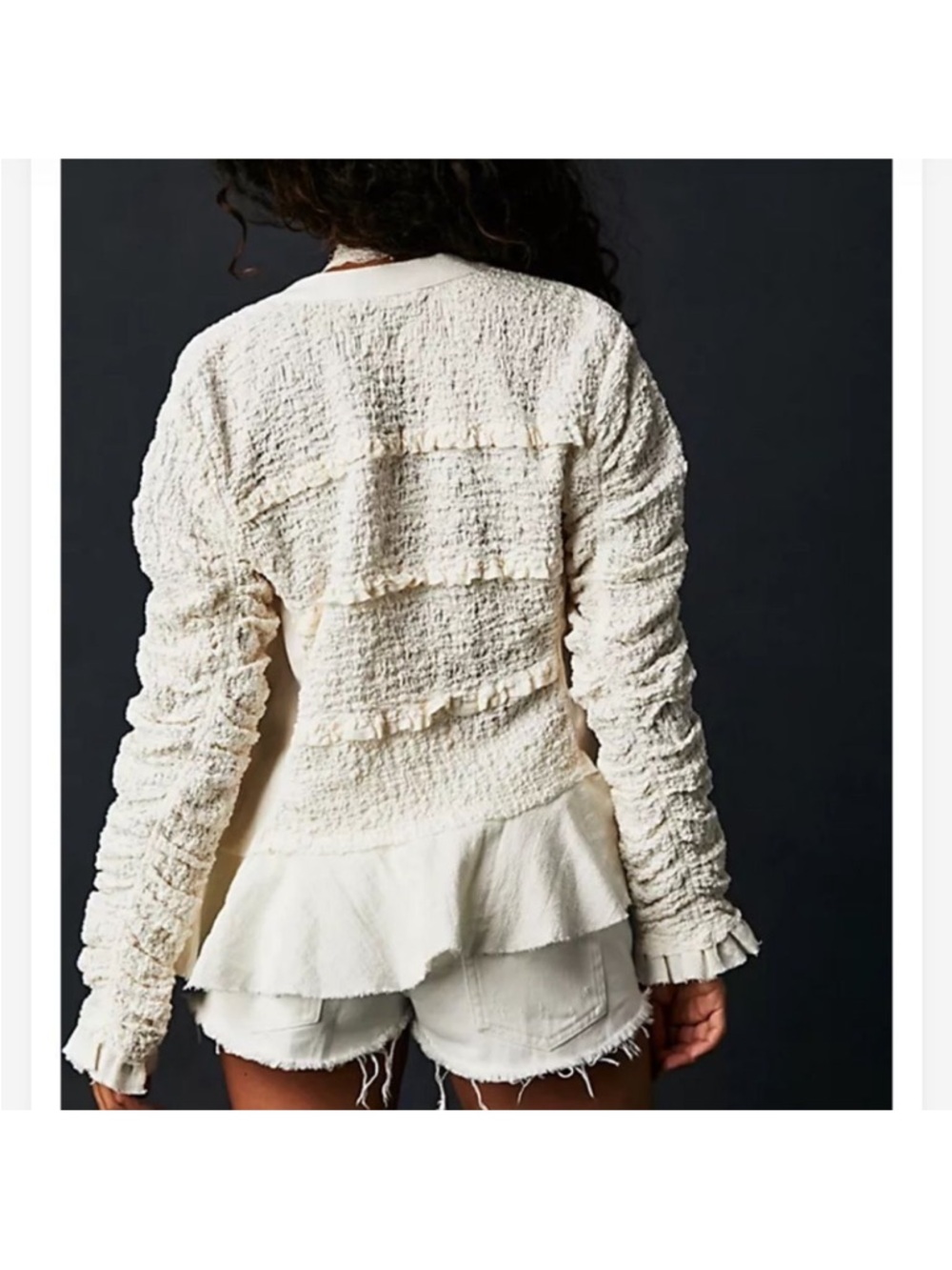 We the Free People Barbie Pink Textured Ruffle Peplum Demi Jacket Top M - Picture 3 of 9